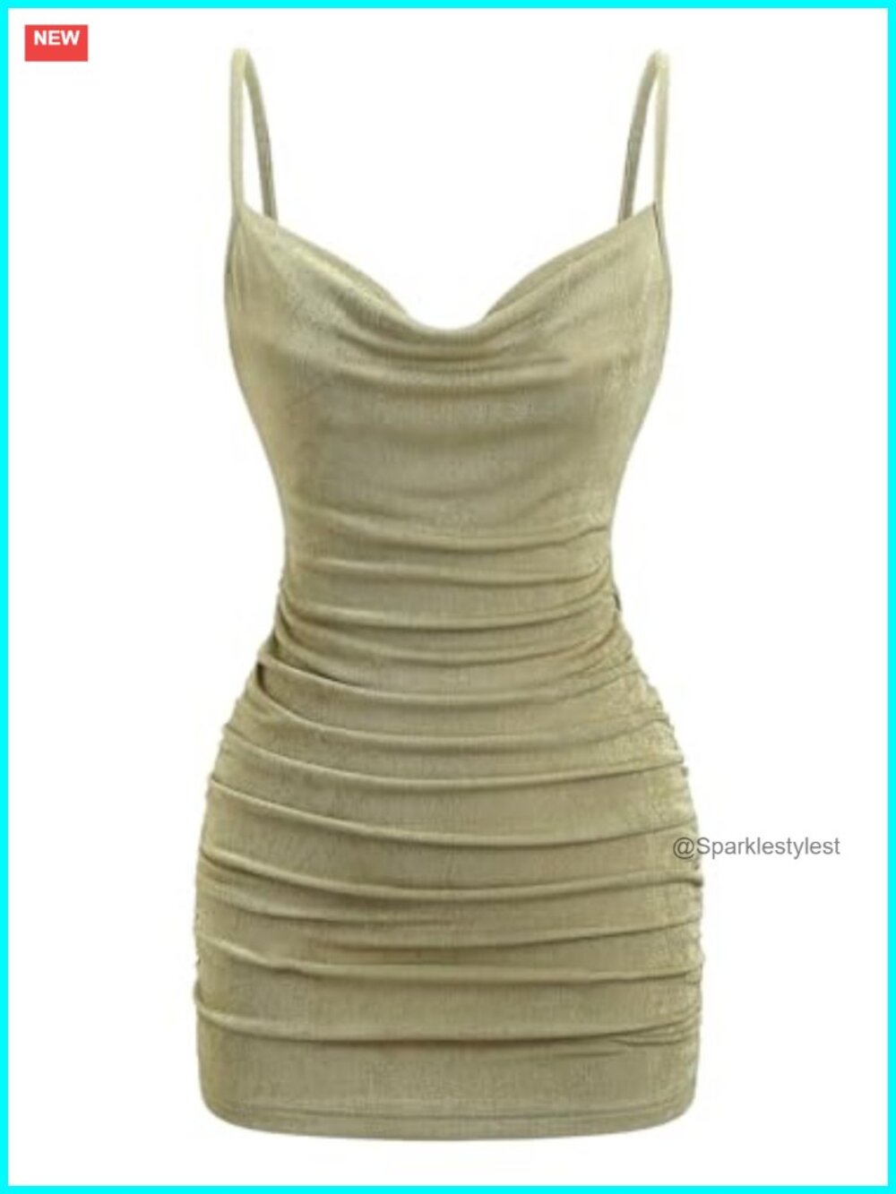 Metallic Fringe Backless Bodycon Mini Dress Cowl Neck Spaghetti Strap Club